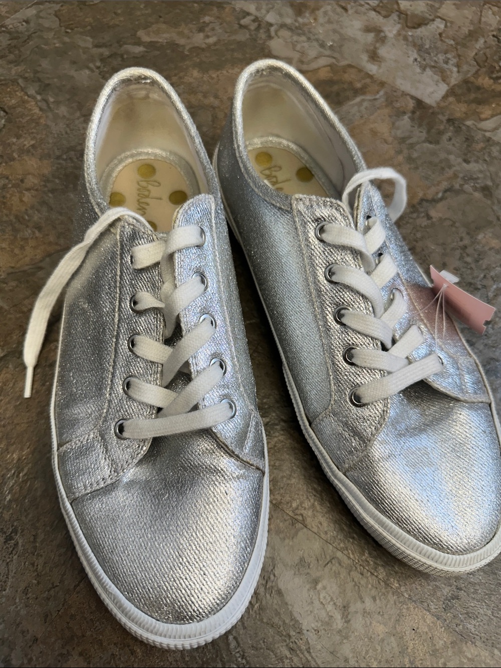 Women's Boden Silver Metallic Lace-Up Sneakers 10